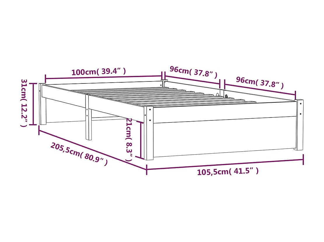 Cadre de lit sans matelas blanc bois massif 100x200 cm