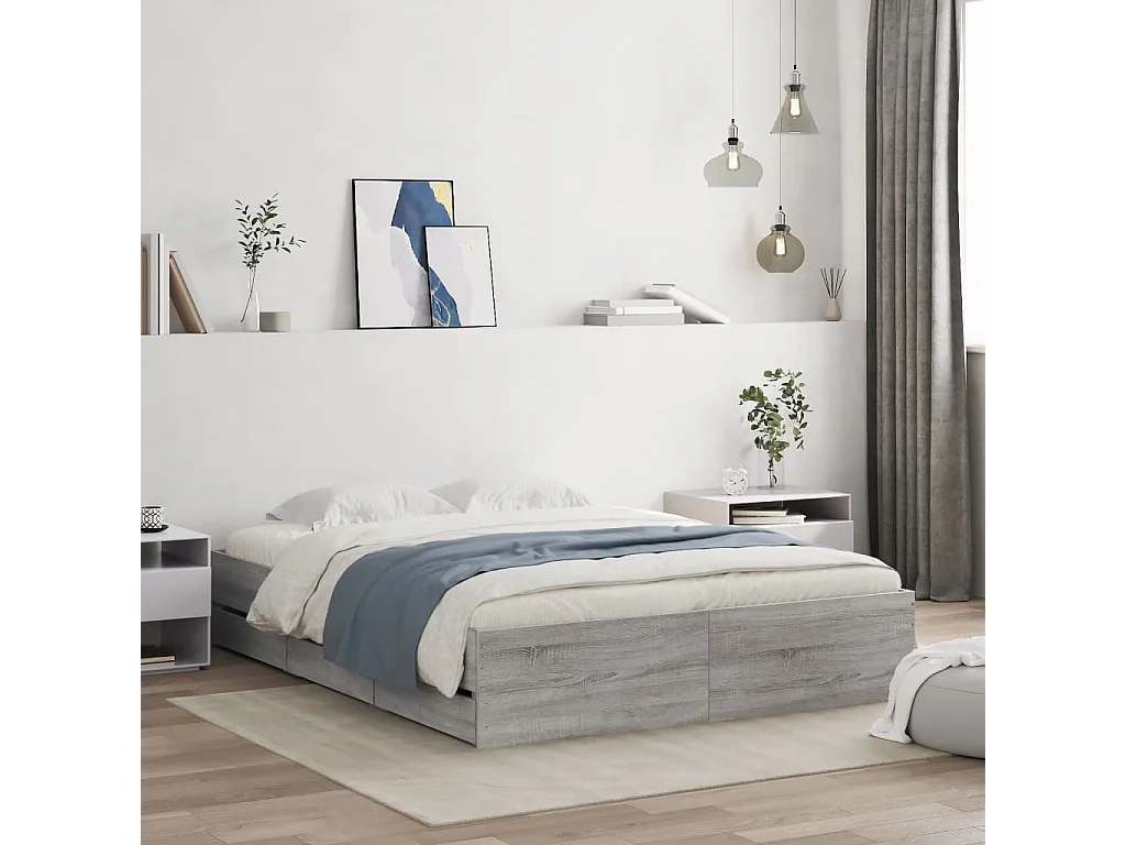 Estructura de cama con cajones sin colchón sonoma gris 150x200 cm