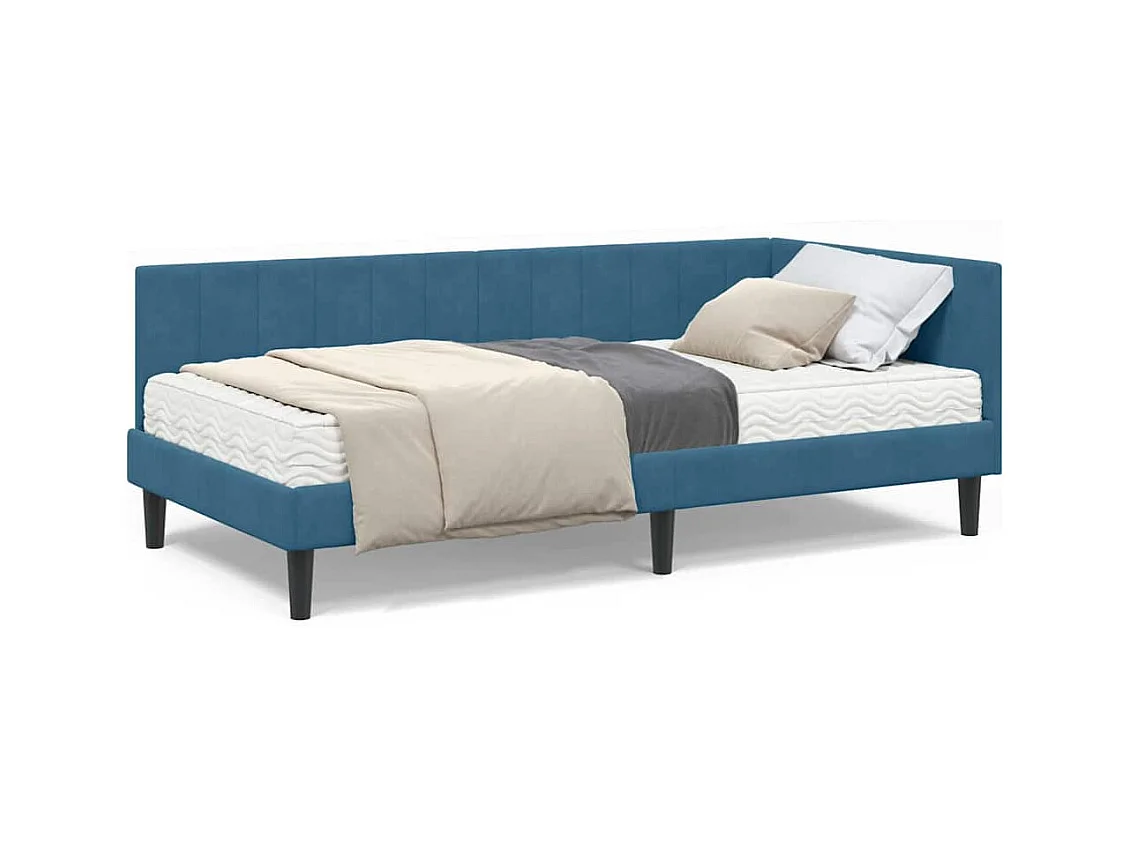 Struttura letto angolare con materasso Blu 100 x 200 cm Velluto