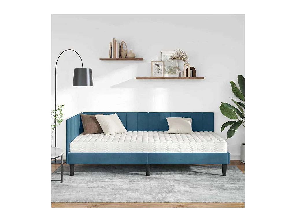 Struttura letto angolare con materasso Blu 100 x 200 cm Velluto