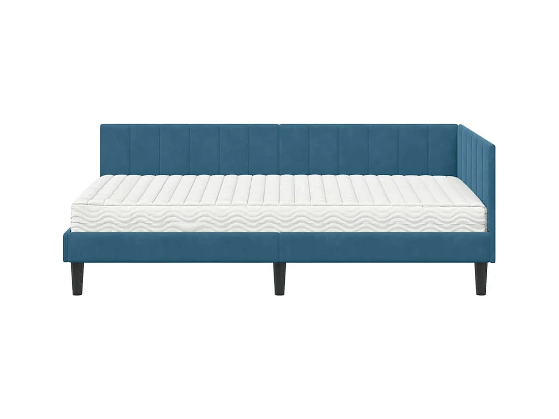Struttura letto angolare con materasso Blu 100 x 200 cm Velluto