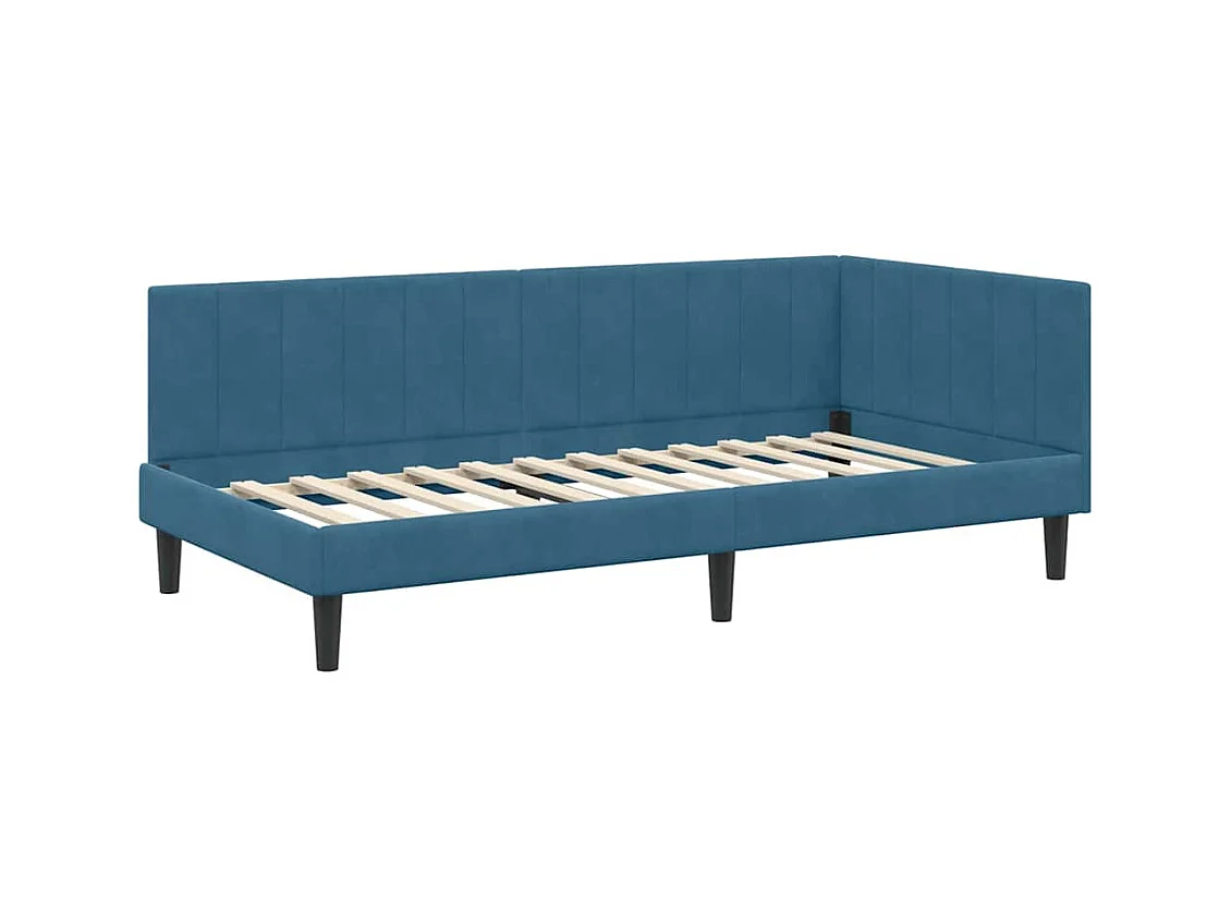 Cadre de lit d'angle avec matelas Bleu 100 x 200 cm Velours