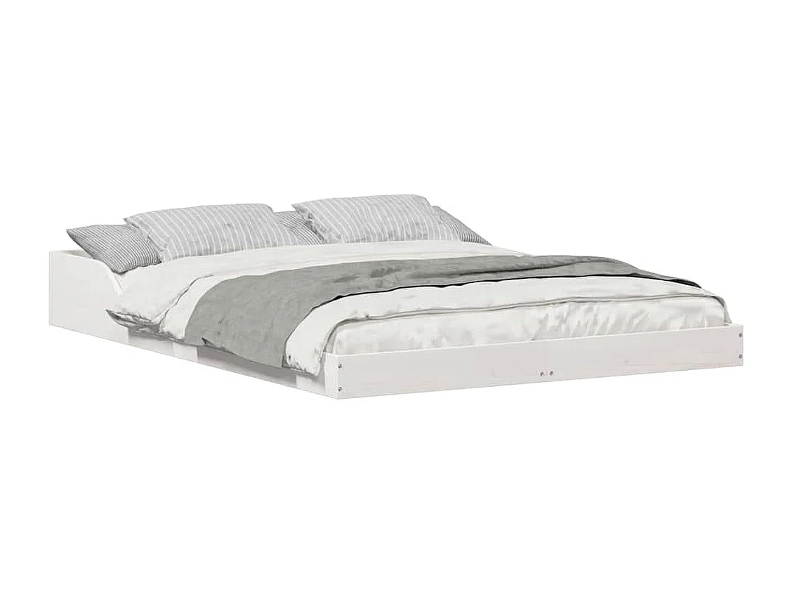 Cadre de lit Blanc 135 x 190 cm Bois massif en pin