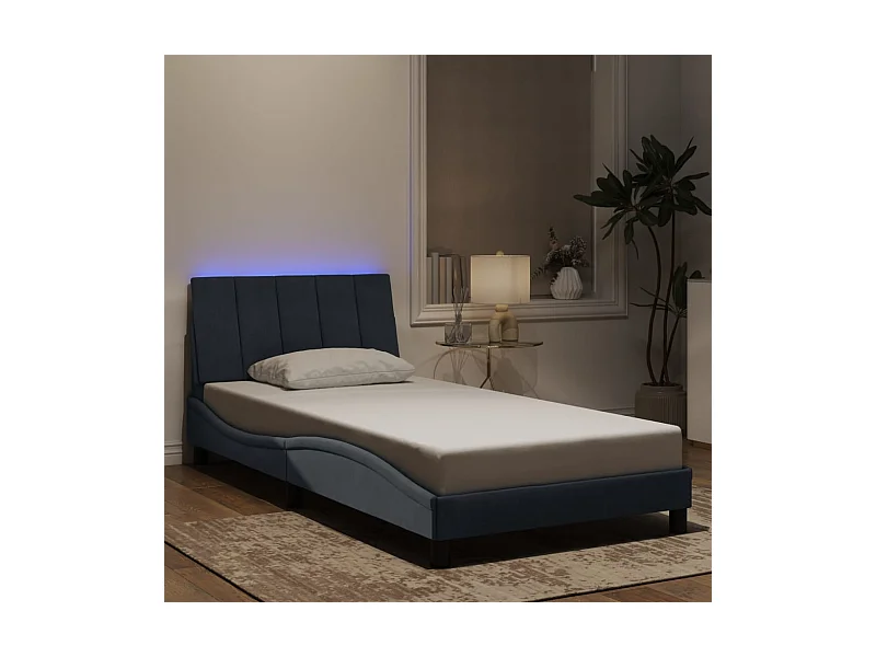 Struttura letto con LED senza materasso grigio scuro 100x200cm velluto