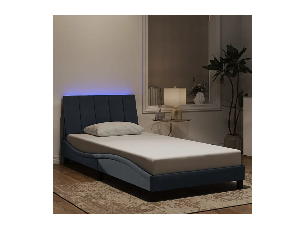 Struttura letto con LED senza materasso grigio scuro 100x200cm velluto