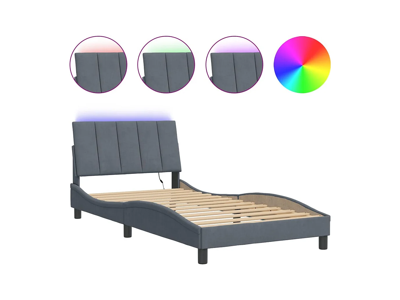 Struttura letto con LED senza materasso grigio scuro 100x200cm velluto