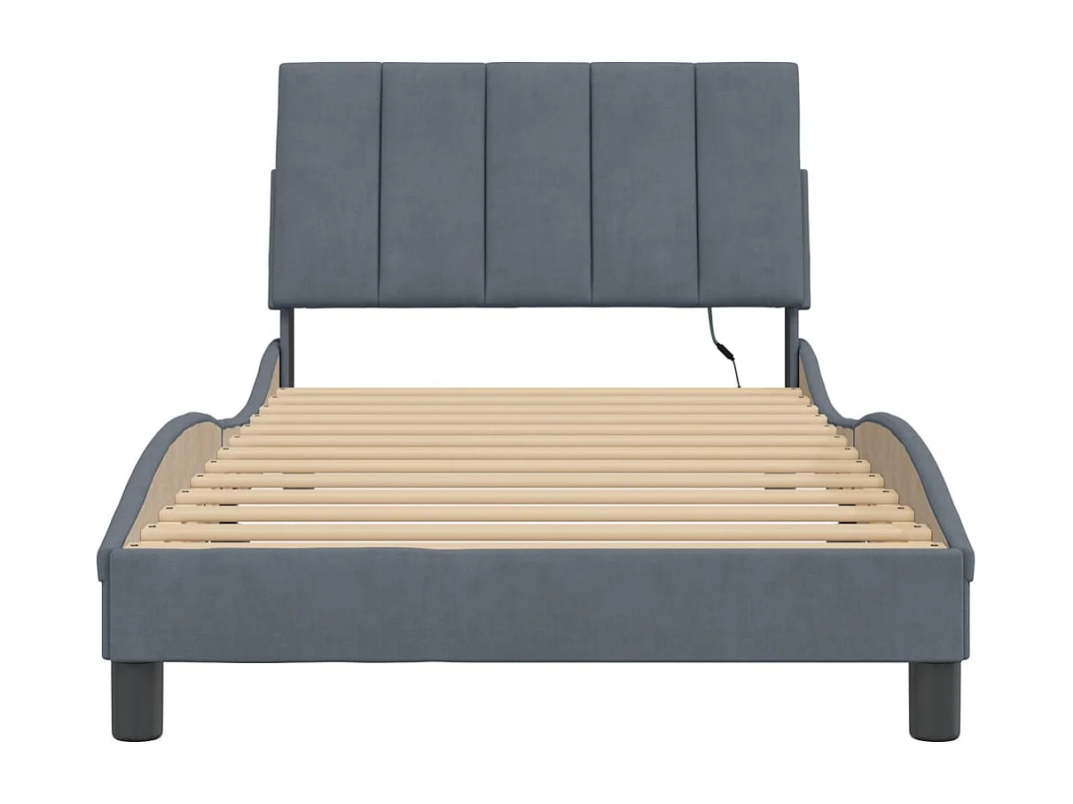 Struttura letto con LED senza materasso grigio scuro 100x200cm velluto