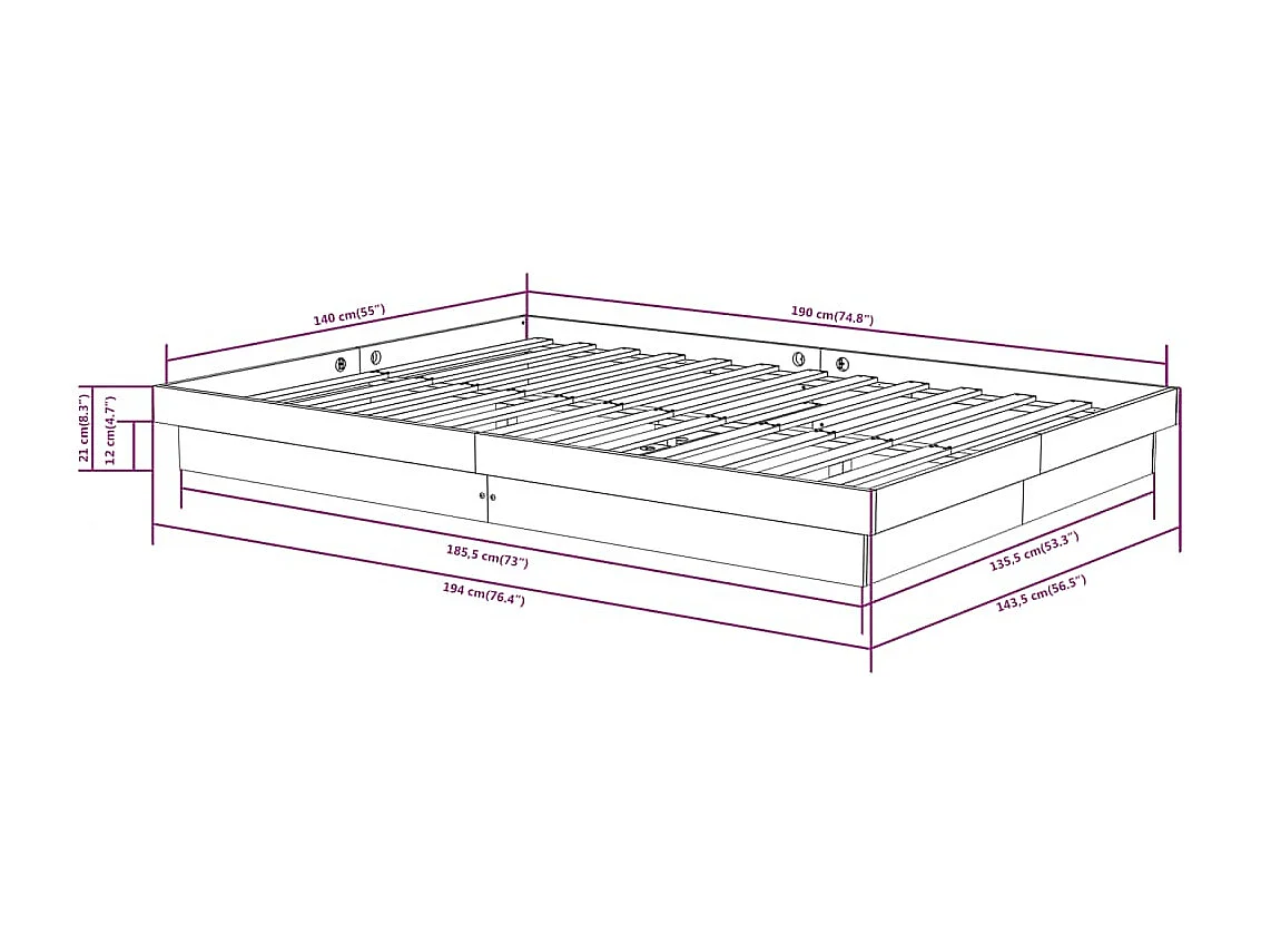 Cadre de lit sans matelas blanc bois massif 140x190 cm