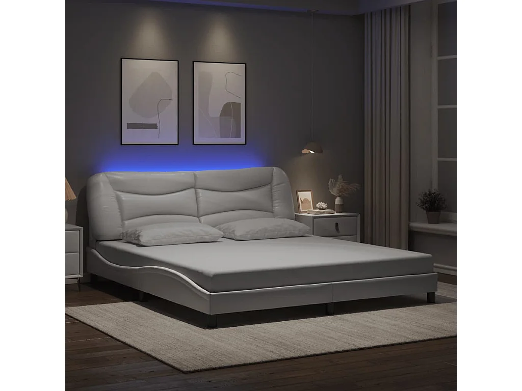 Cadre de lit avec LED sans matelas blanc 180x200 cm
