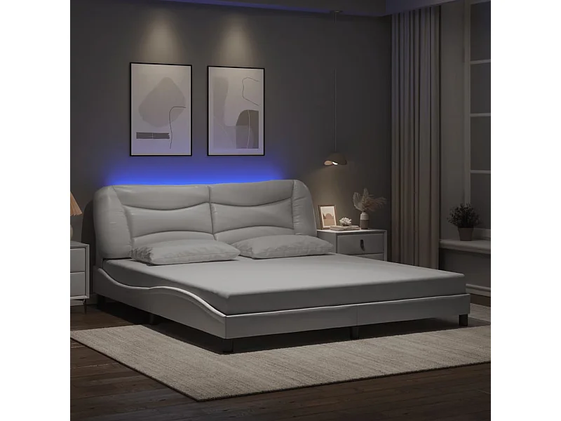 Cadre de lit avec LED sans matelas blanc 180x200 cm