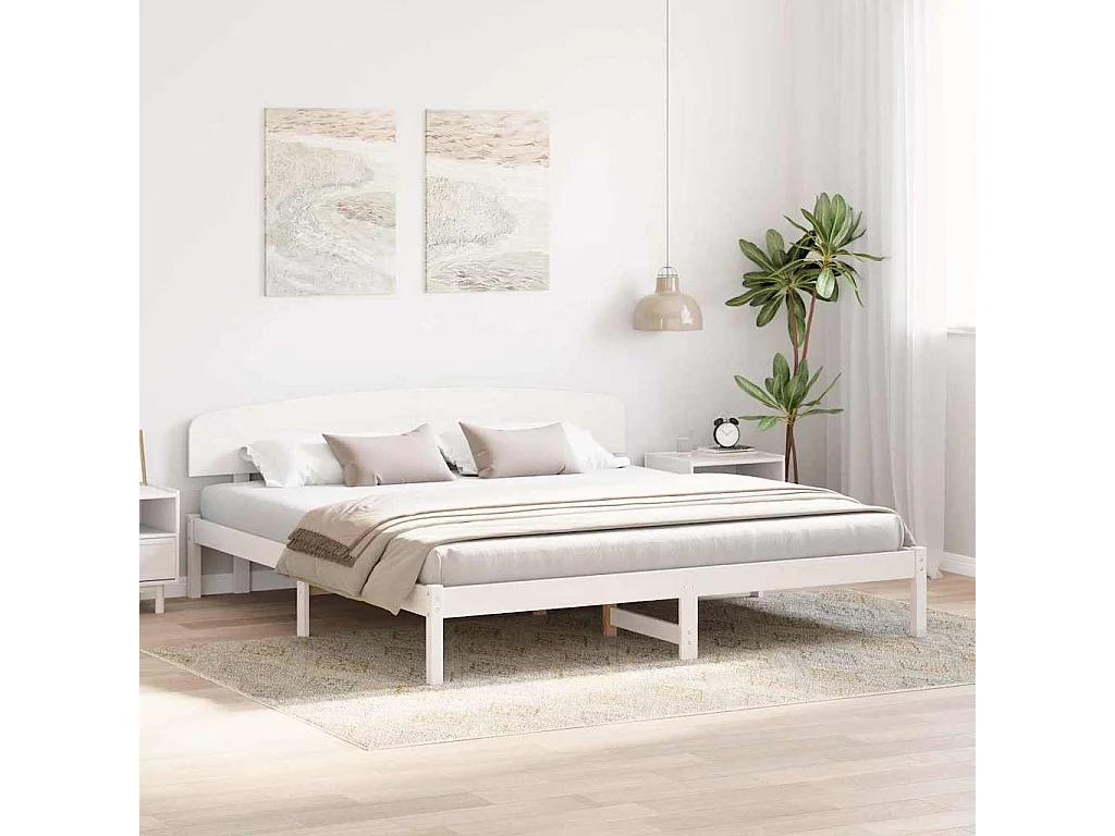 Struttura letto bianca 200 x 200 cm in legno massello di pino