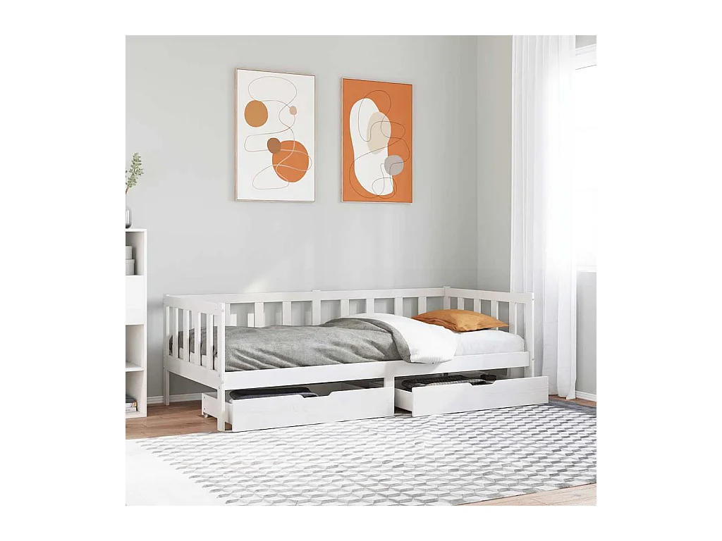 Dagbed en lades zonder matras wit 90x200 cm massief hout