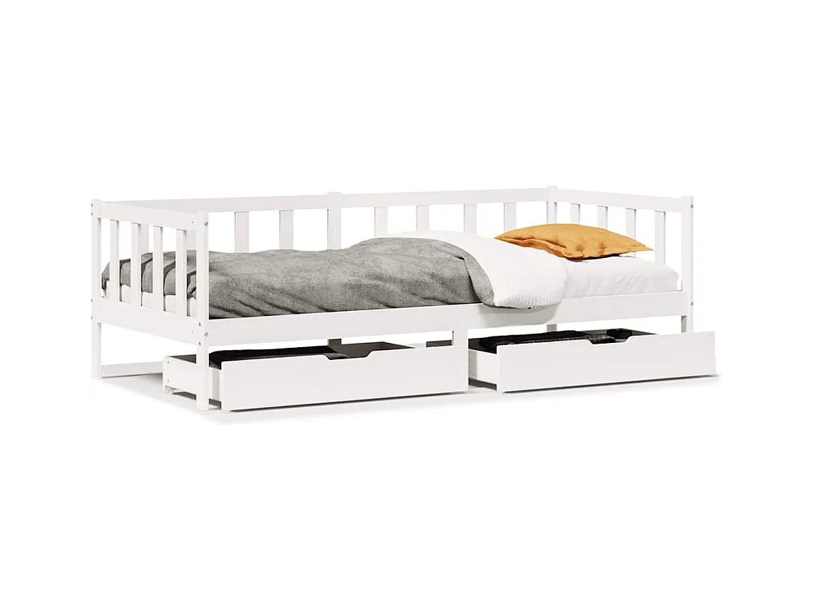 Dagbed en lades zonder matras wit 90x200 cm massief hout