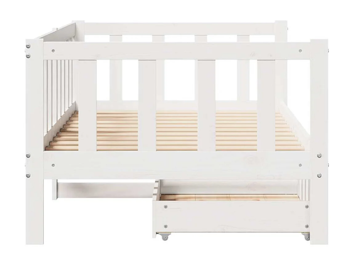 Dagbed en lades zonder matras wit 90x200 cm massief hout