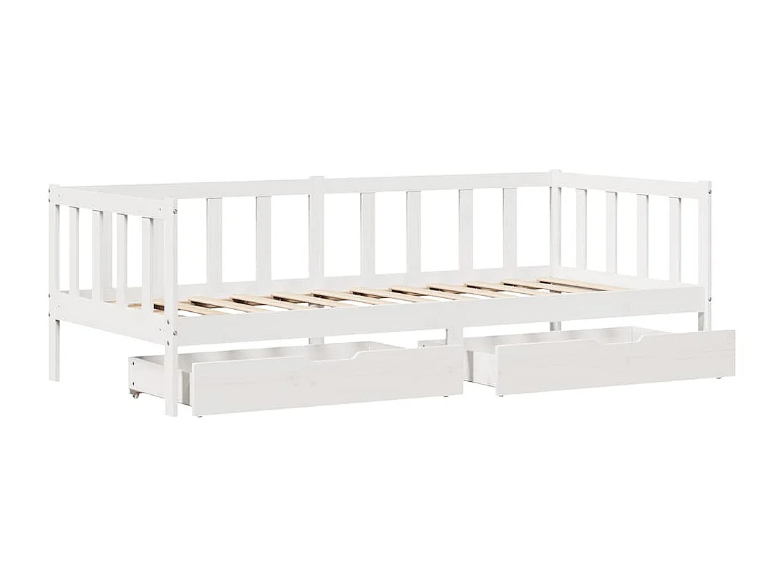 Divano letto e cassetti senza materasso bianco 90x200 cm in legno massello