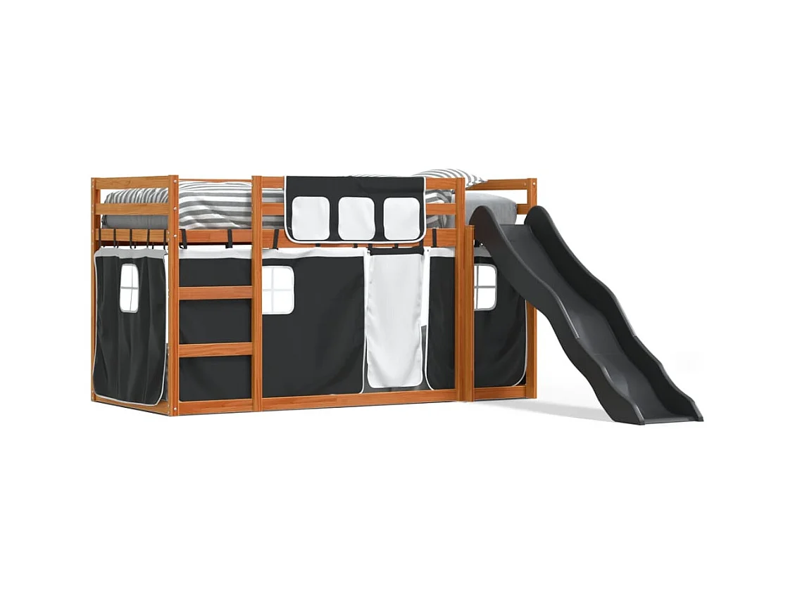 Lit superposé sans matelas avec toboggan blanc noir 90x200 cm
