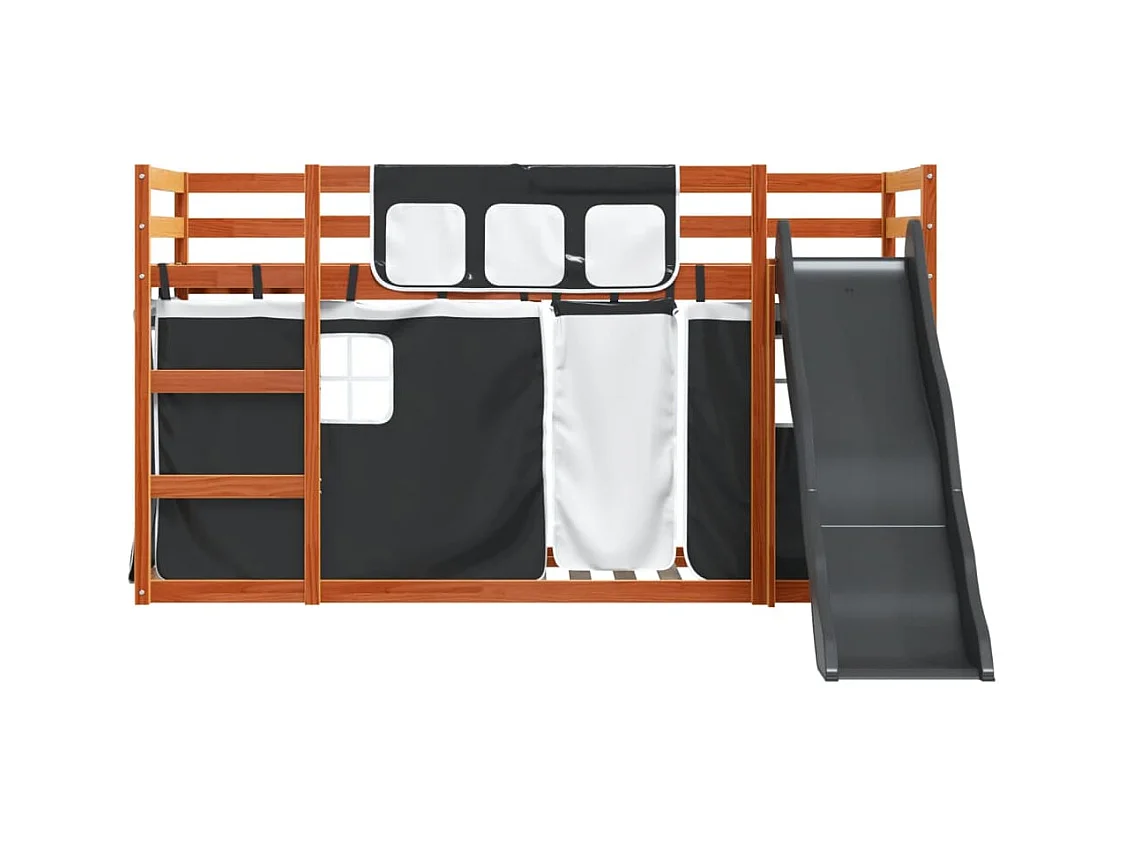 Lit superposé sans matelas avec toboggan blanc noir 90x200 cm