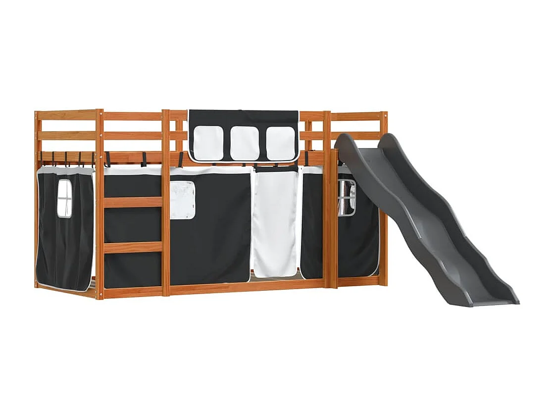 Lit superposé sans matelas avec toboggan blanc noir 90x200 cm