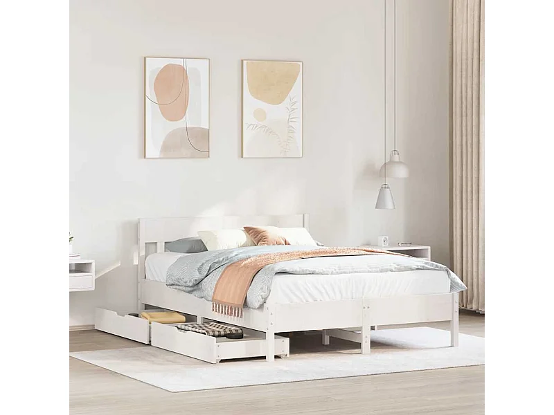 Estructura de cama sin colchón blanca 150x200 cm madera maciza de pino