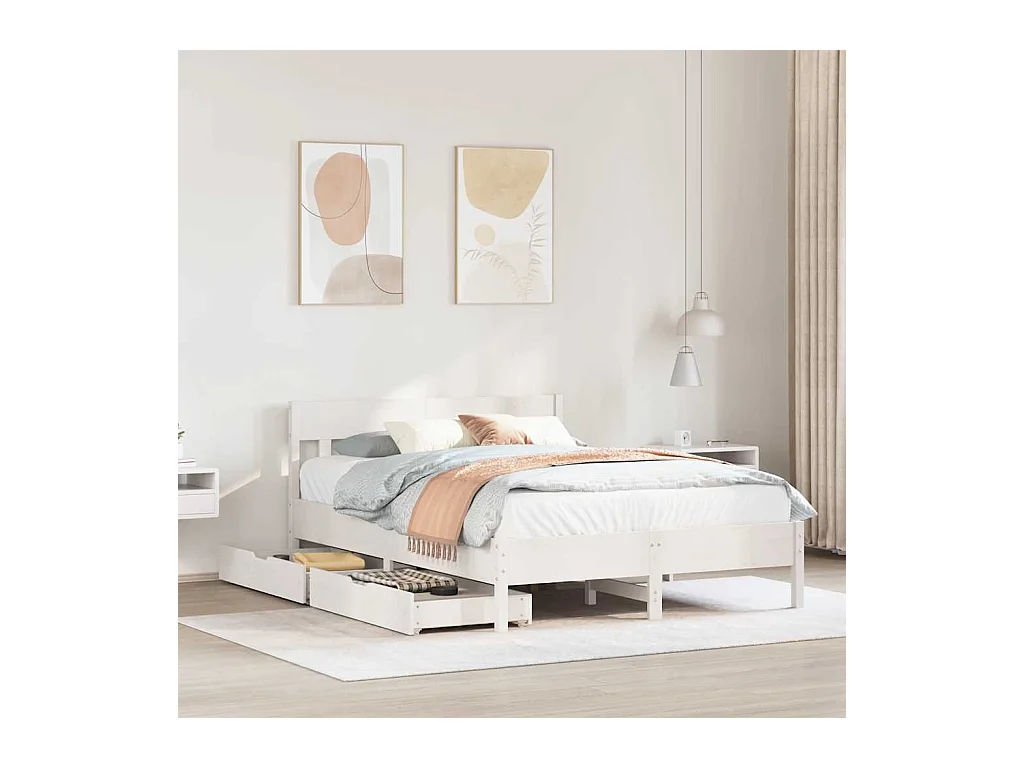 Estructura de cama sin colchón blanca 150x200 cm madera maciza de pino