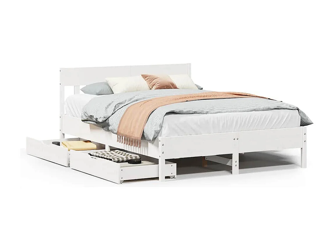 Struttura letto senza materasso bianco 150x200 cm in legno massello di pino