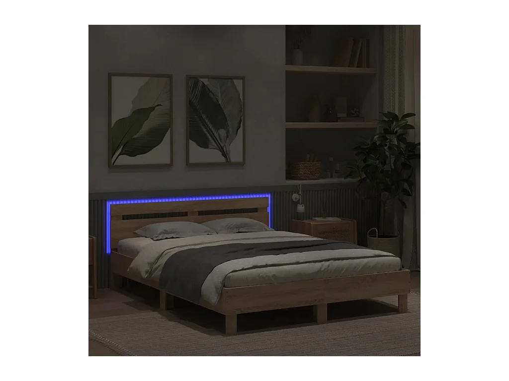 Estructura de cama con LED sin colchón roble Sonoma 140x190 cm