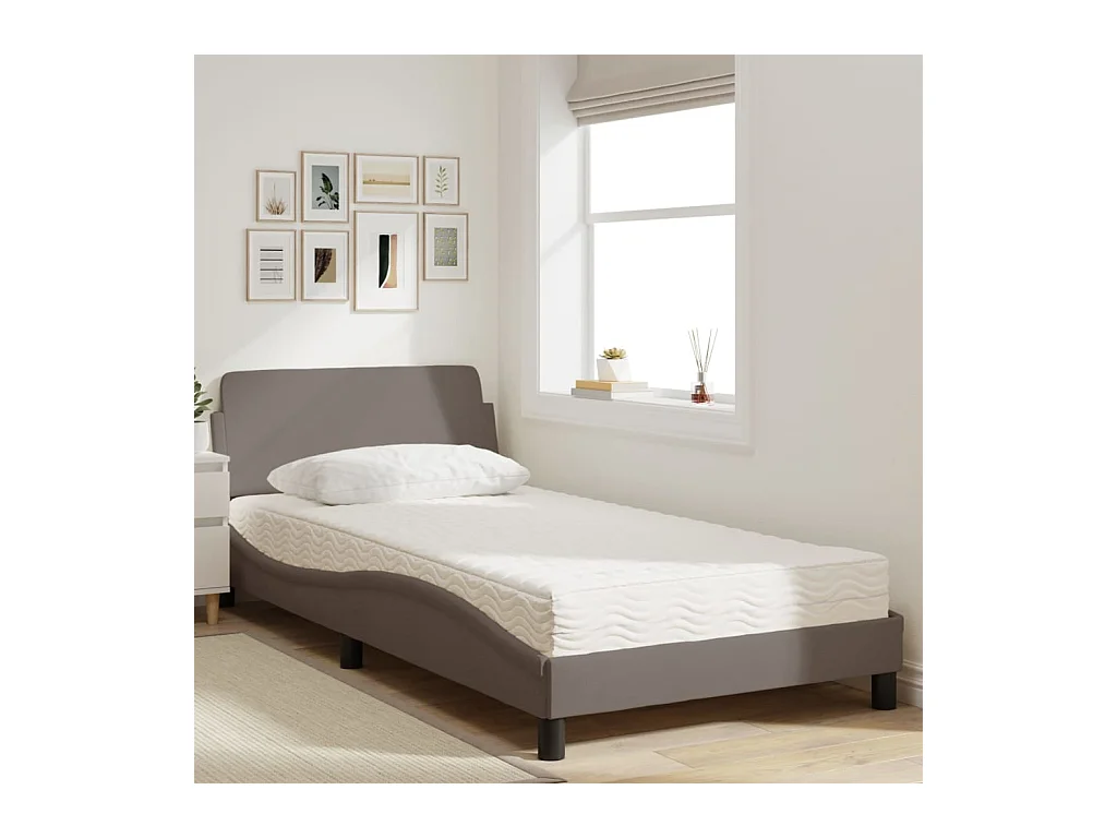 Letto con materasso in tessuto tortora 100x200 cm