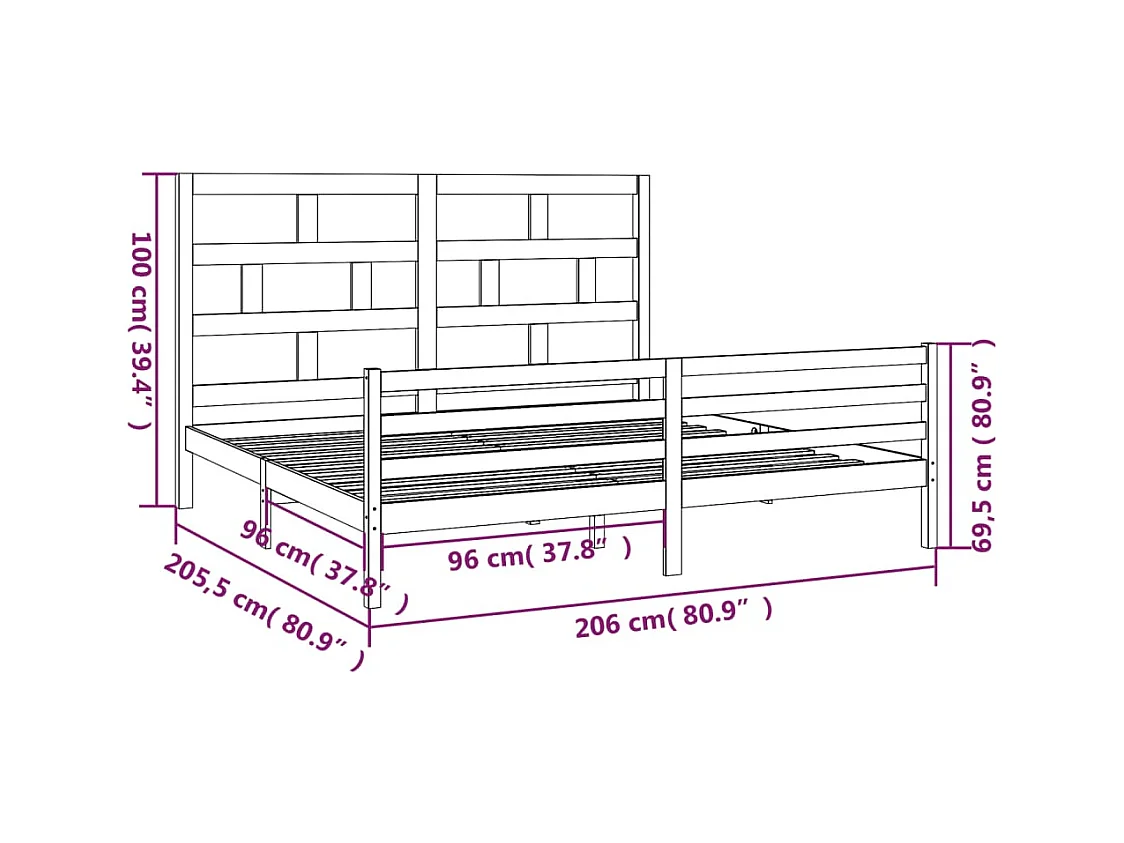 Struttura letto senza materasso in legno massello bianco 200x200 cm