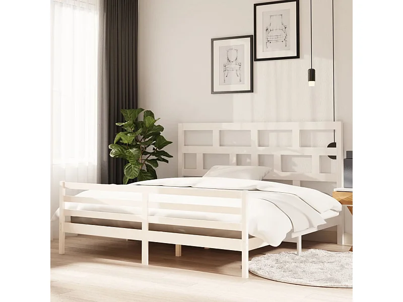Cadre de lit sans matelas blanc bois massif 200x200 cm
