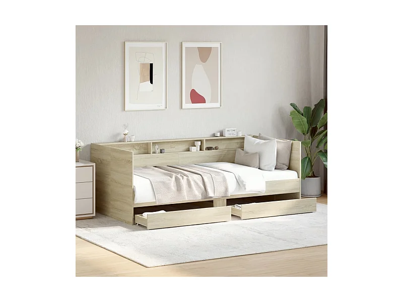 Divano letto con cassetti senza materasso rovere sonoma 90x200 cm