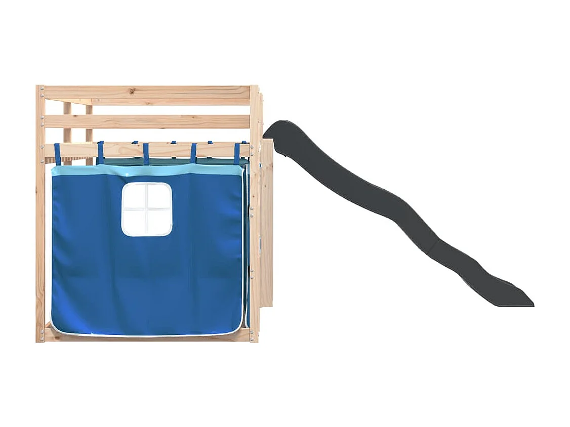 Stapelbed zonder matras met glijbaan en gordijnen 90x200 cm