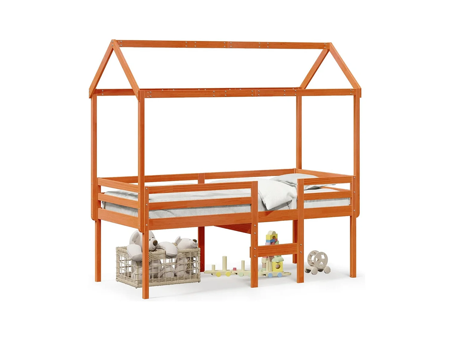 Cama alta sin colchón marrón cera 80x200 cm madera maciza de pino