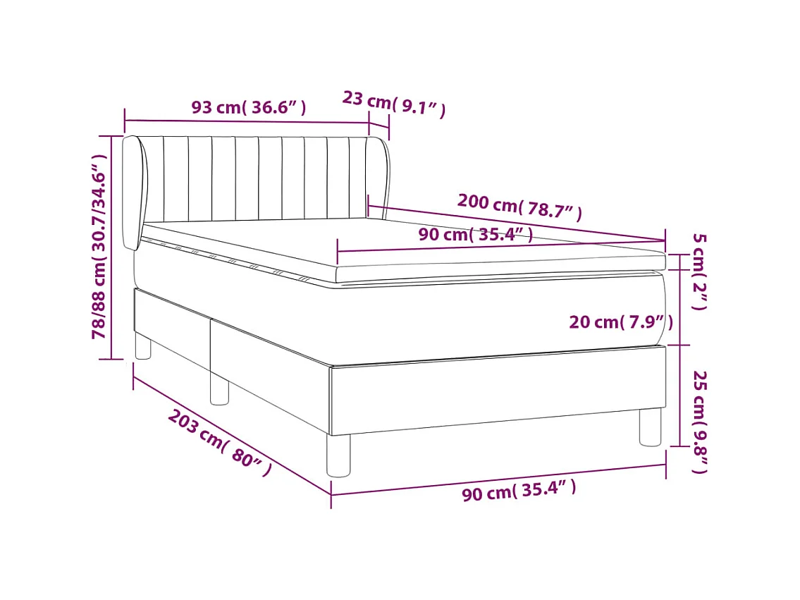 Sommier à lattes de lit avec matelas Noir 90x200 cm Tissu