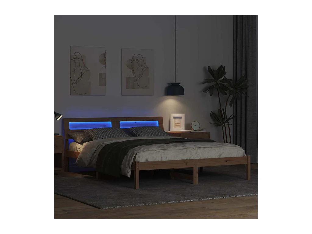 Struttura letto marrone 160 x 200 cm in legno massello di pino