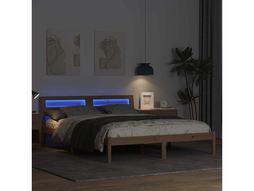 Struttura letto marrone 160 x 200 cm in legno massello di pino