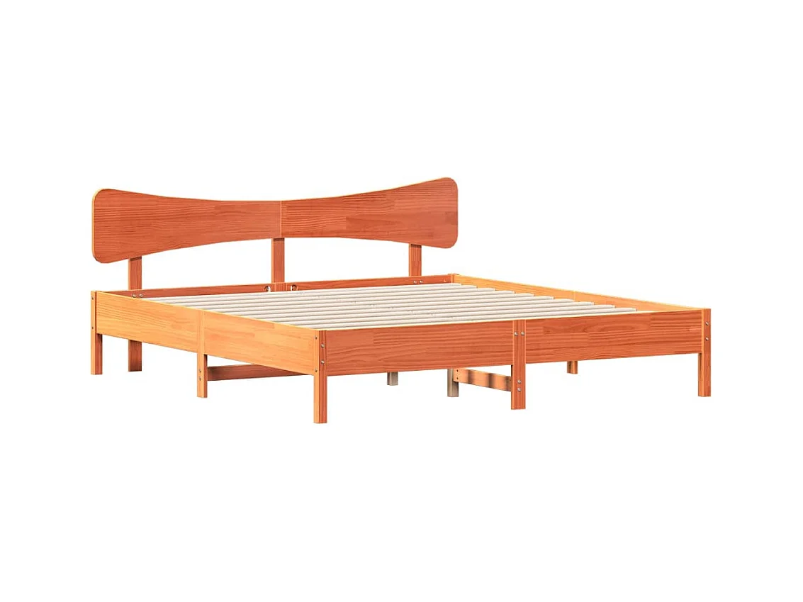 Estructura de cama sin colchón, color marrón cera, 200x200cm, madera maciza de pino
