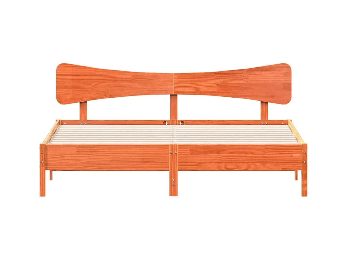Estructura de cama sin colchón, color marrón cera, 200x200cm, madera maciza de pino