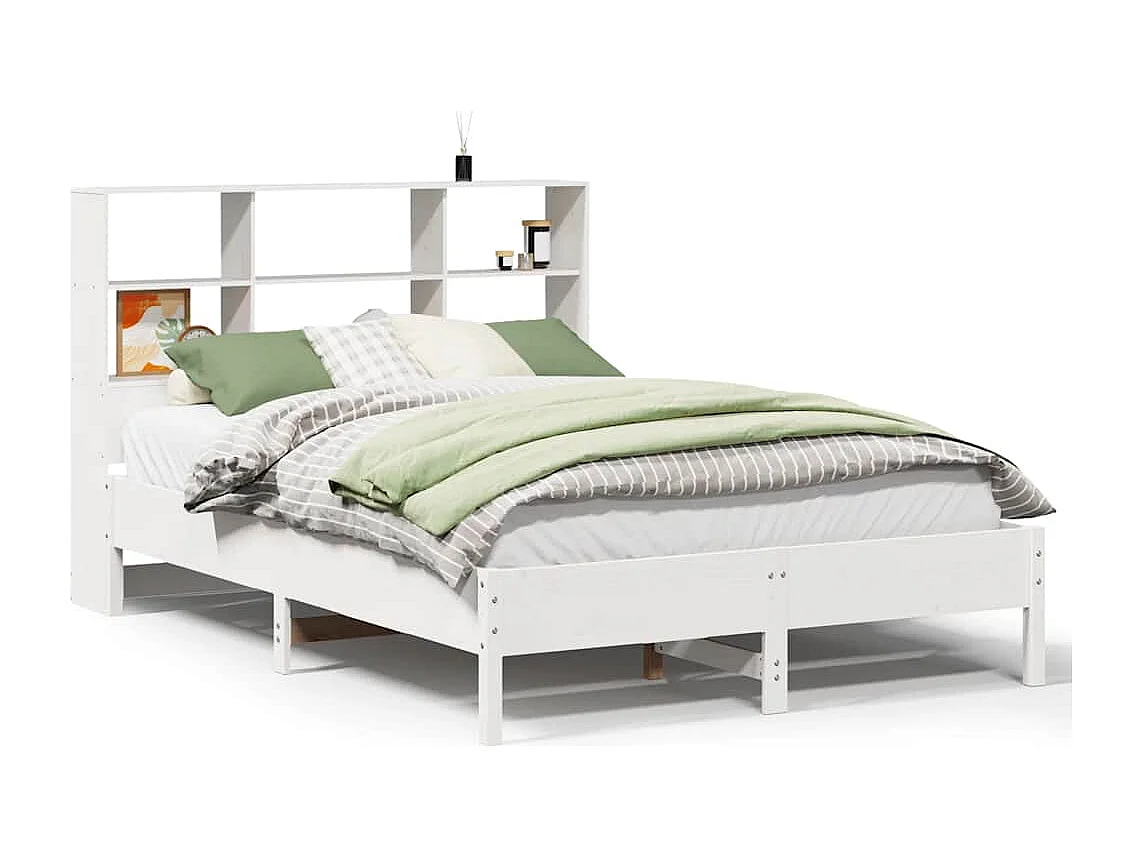 Letto libreria senza materasso bianco 140x190 cm in legno massello di pino