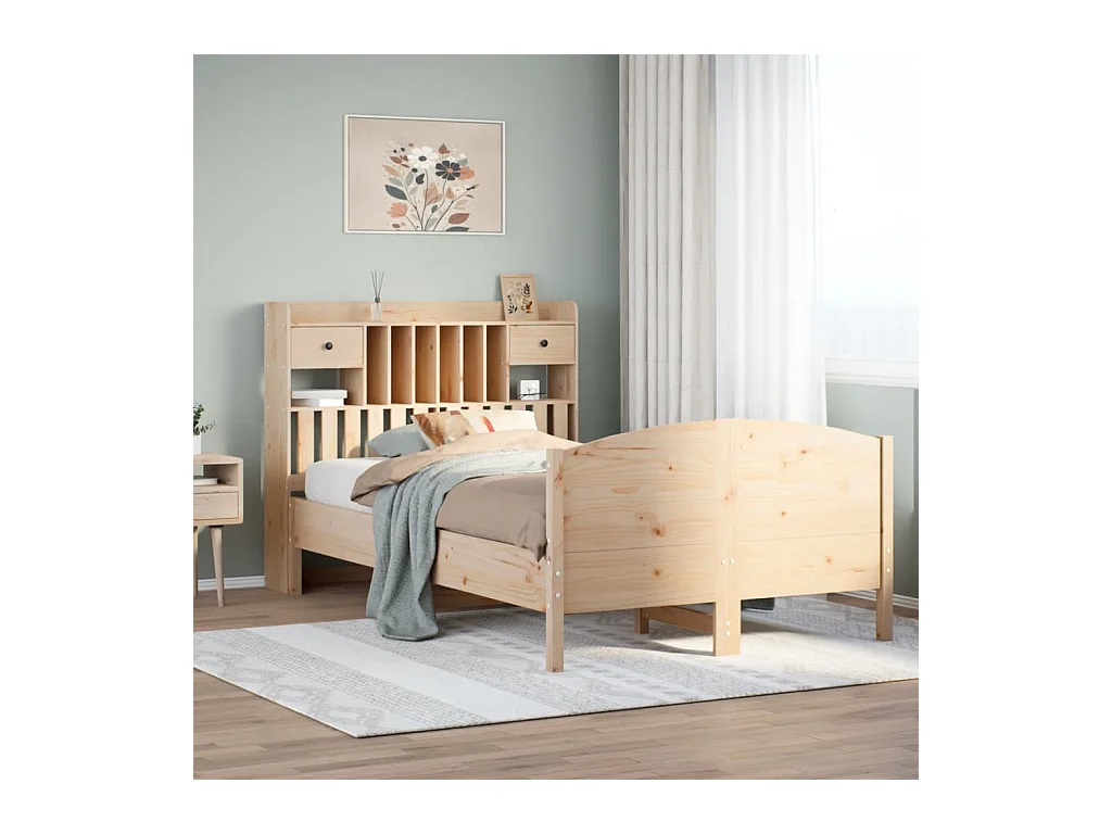 Letto libreria senza materasso 135x190 cm in legno massello di pino