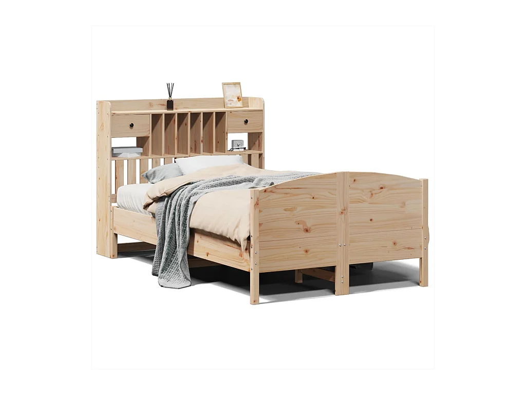 Letto libreria senza materasso 135x190 cm in legno massello di pino