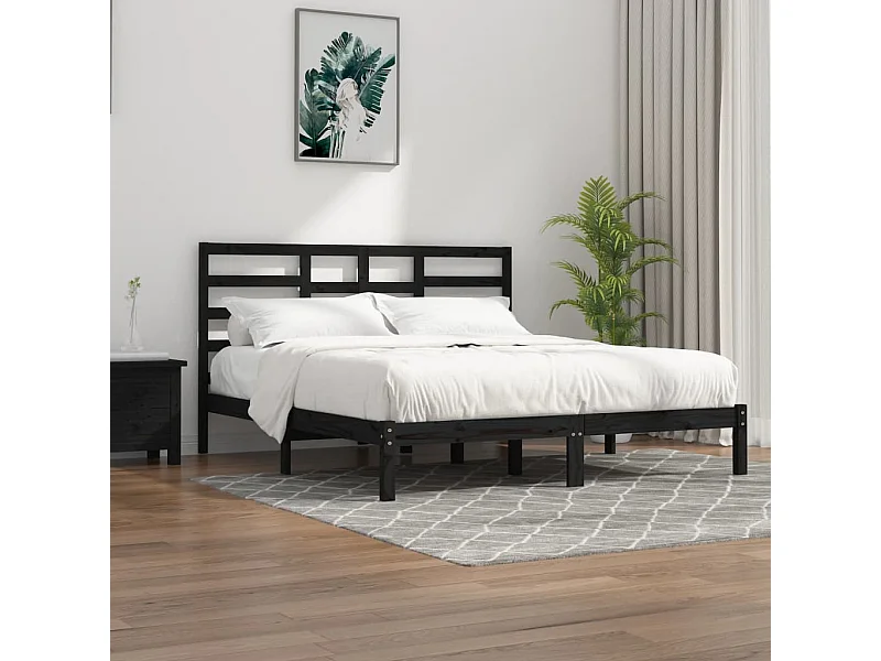 Estructura de cama sin colchón de madera maciza negra 200x200 cm