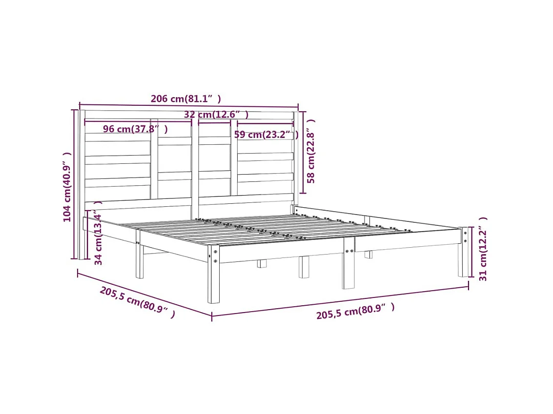 Bettgestell ohne Matratze schwarz Massivholz 200x200 cm