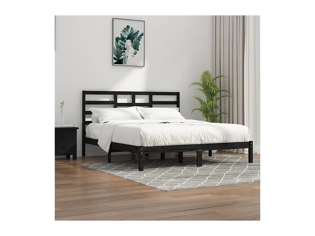 Bedframe zonder matras zwart massief hout 200x200 cm