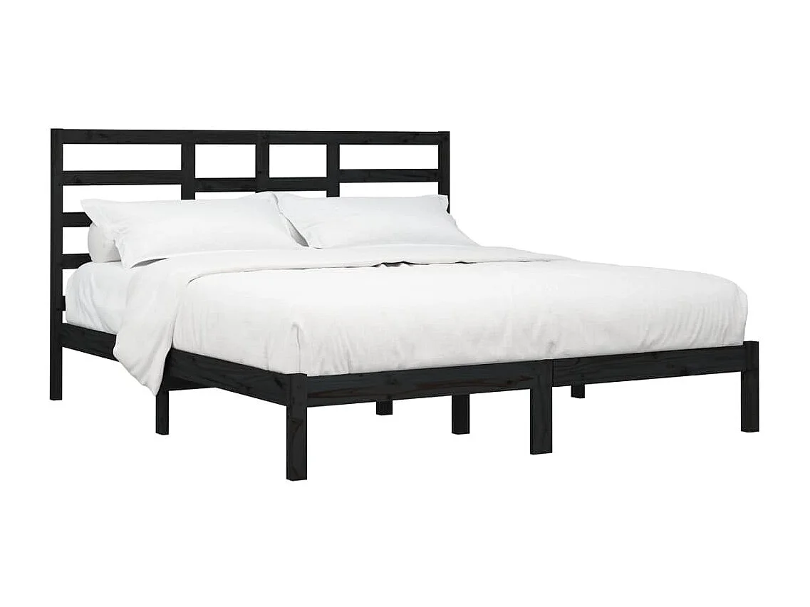 Cadre de lit sans matelas noir bois massif 200x200 cm