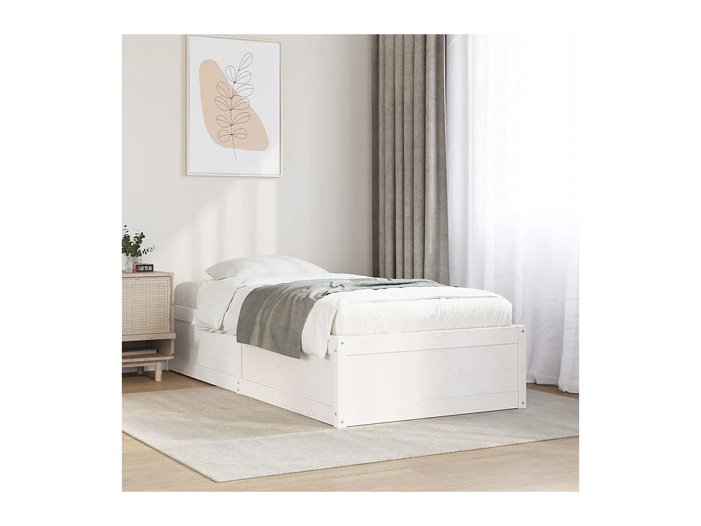 Struttura letto senza materasso bianco 100x200 cm in legno massello di pino