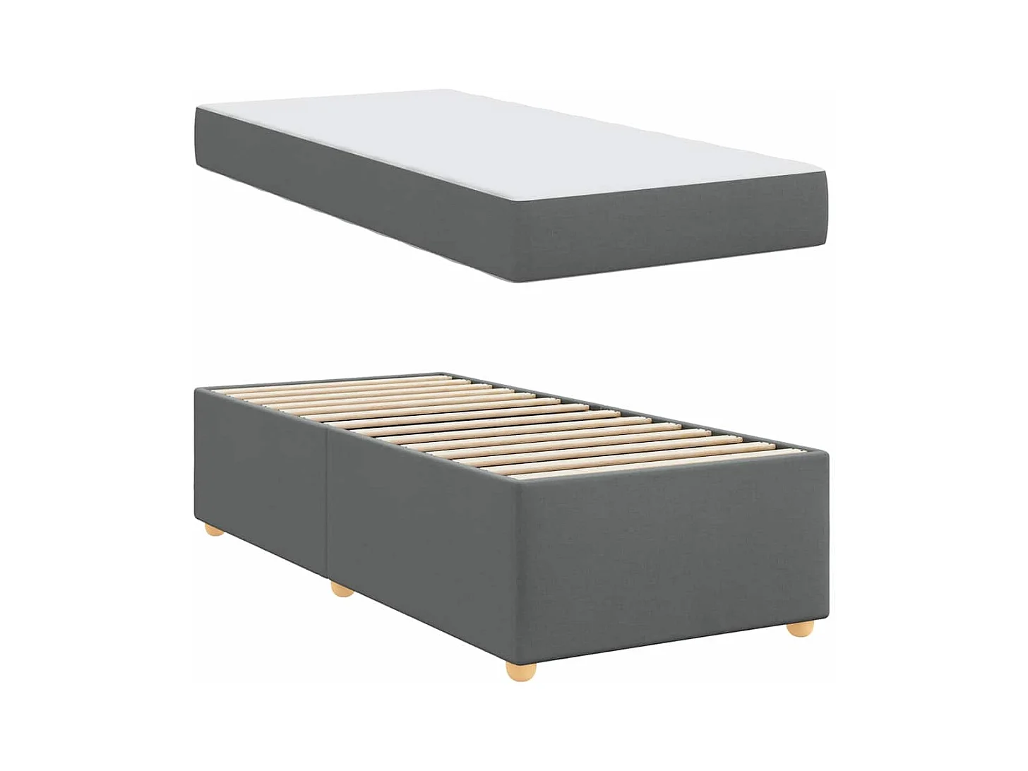 Cadre de lit avec matelas Gris foncé 90 x 190 cm tissu