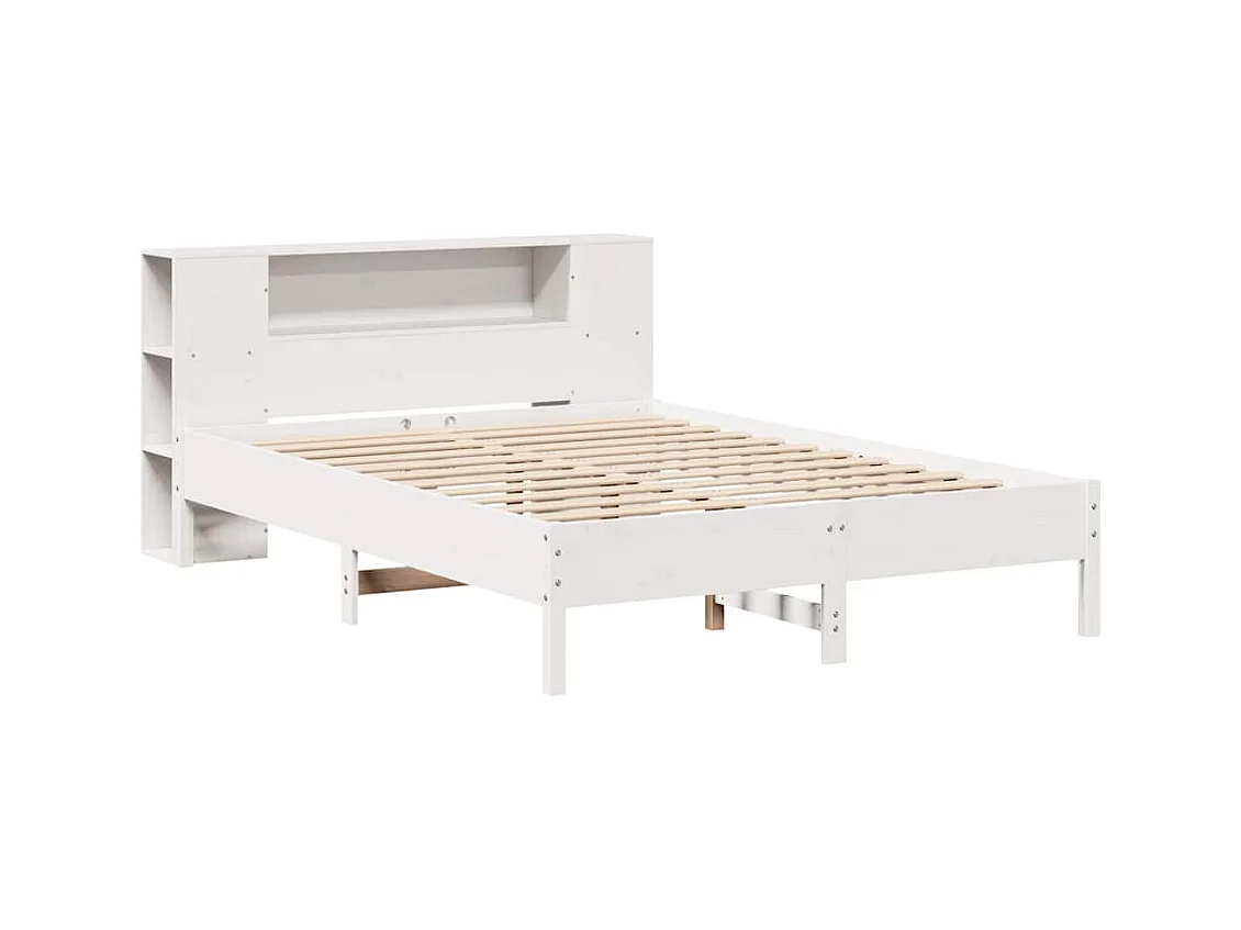 Bibliotheekbed zonder matras wit 140x190 cm massief grenenhout