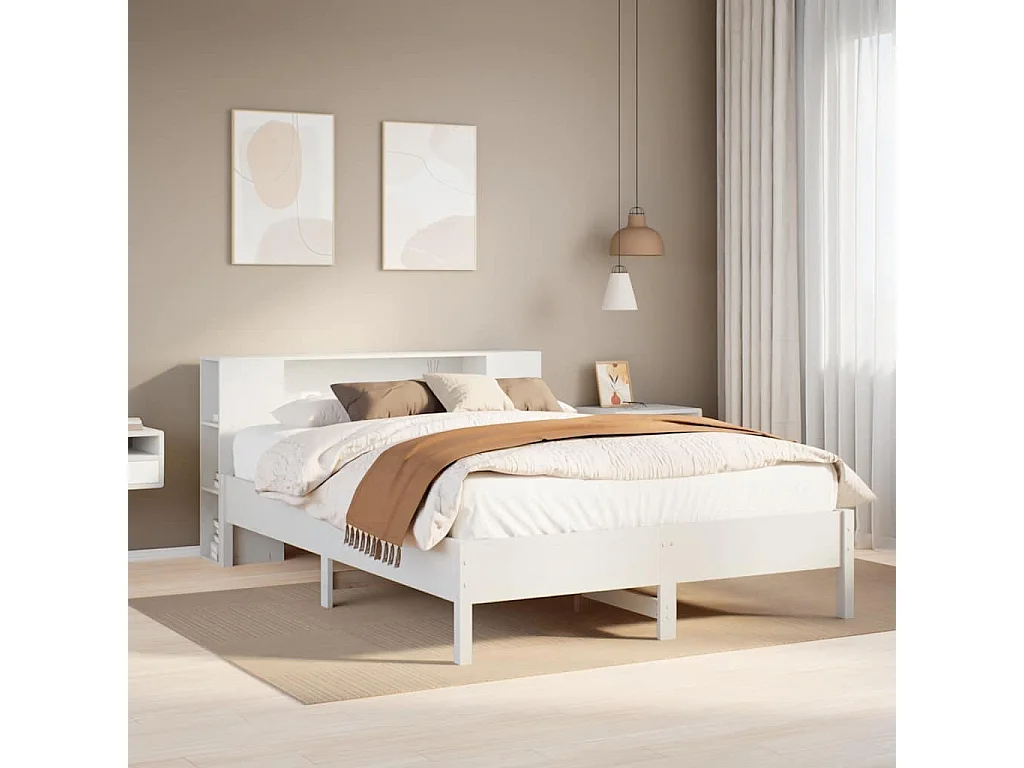 Cama biblioteca sin colchón blanca 140x190 cm madera maciza de pino