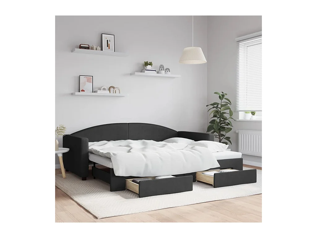 Cama de día con nido y cajones sin colchón negro 90x200 cm