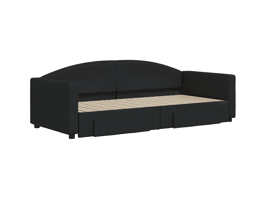 Cama de día con nido y cajones sin colchón negro 90x200 cm
